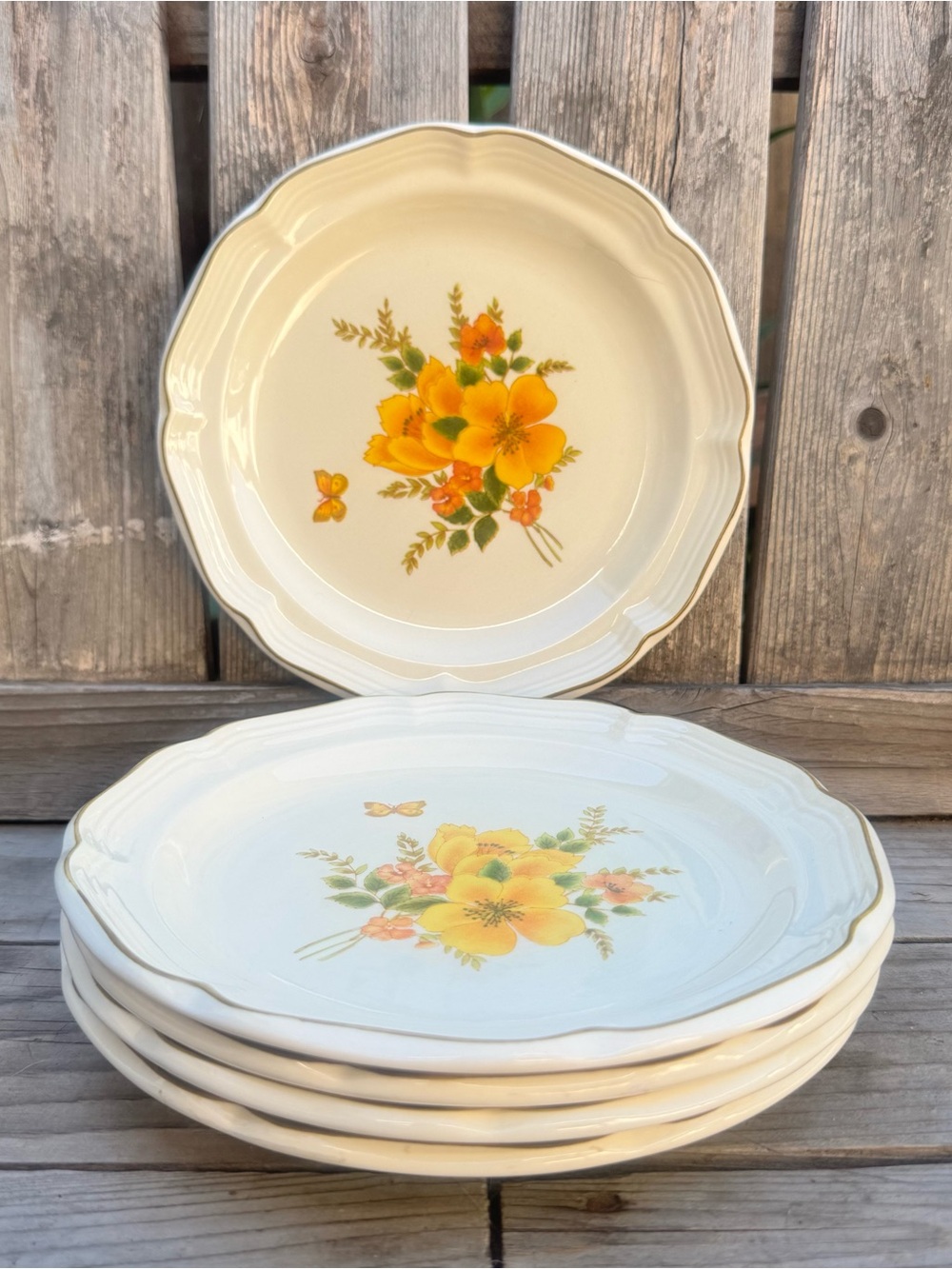 VTG Sangostone Butter Fly II 3411 8" Salad Plates Set of 5 Floral Butterfly